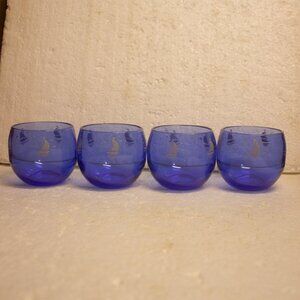Vintage Hazel Atlas - Cobalt Blue Sailboat Roly Poly (Set of 4)